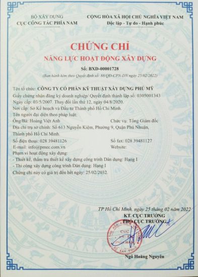 CHỨNG CHỈ NĂNG LỰC THI CÔNG XÂY DỰNG CẤP 1